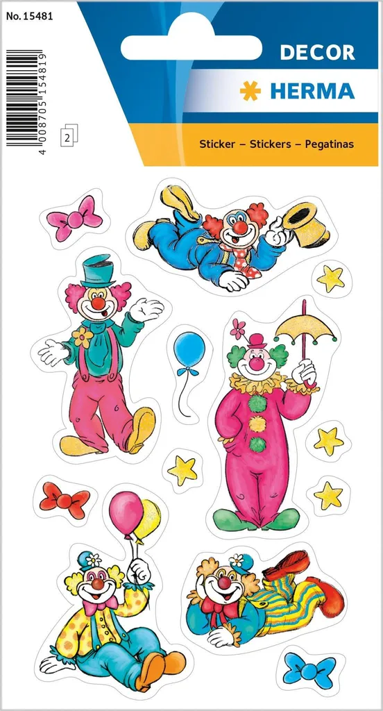 HERMA 15481 Sticker Décor Clowns en papier pailleté - Planche de gommettes