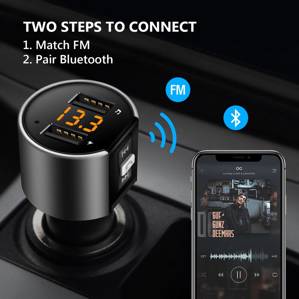 Baseus Bluetooth 5.0 FM Transmitter Auto MP3 Player USB KFZ AUX Freisprechanlage