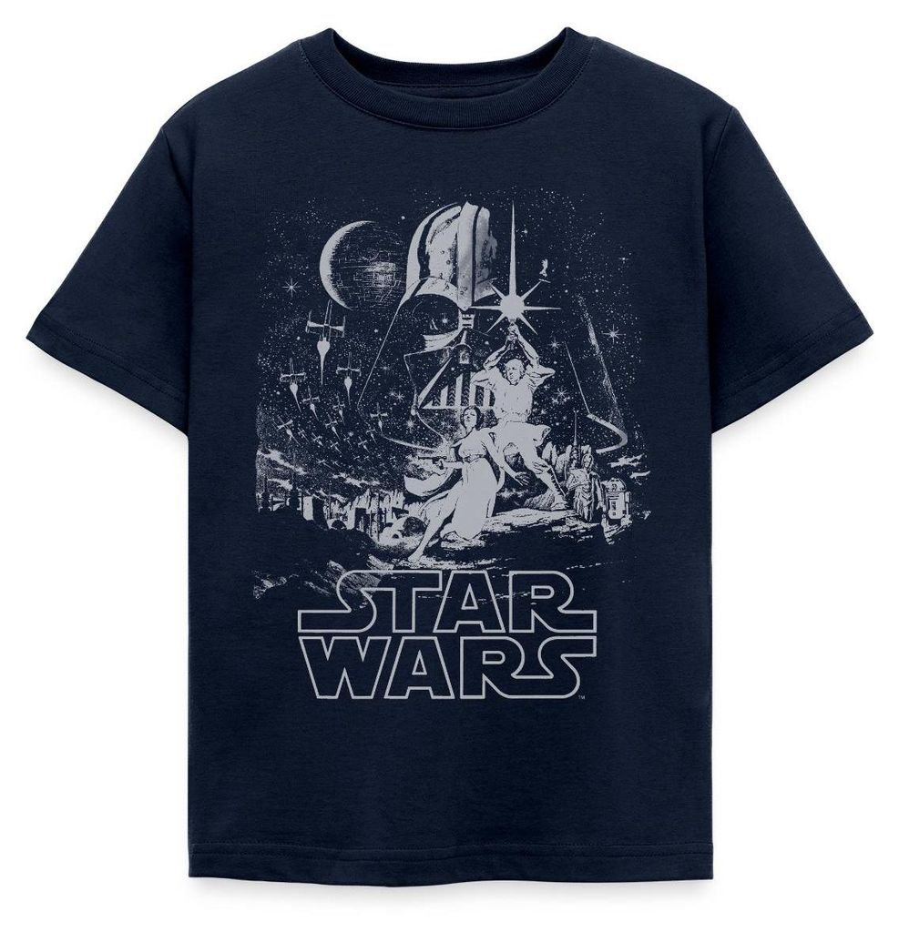 Star Wars Galaxie Mit Darth Vader Retro Kinder T-Shirt, 122/128 (7-8 Jahre), Navy