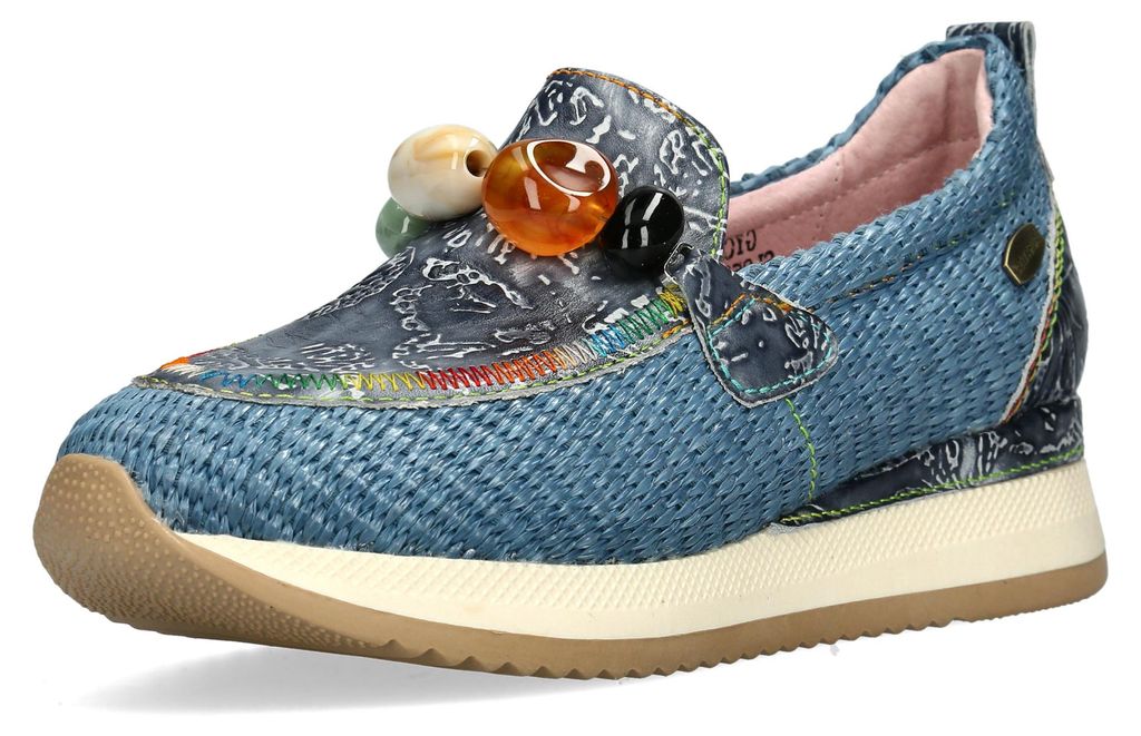 Laura Vita Damen Slipper mit Schmetterlingsprägung und Perlen Gycmo 59, Größe:40 EU, Farbe:Blau