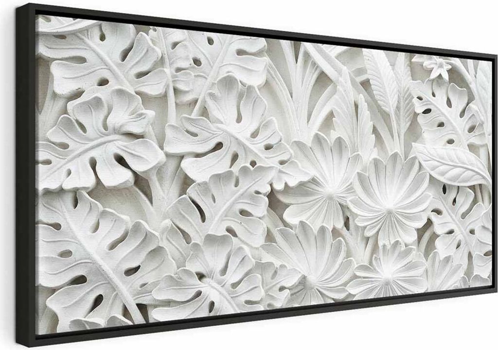 Italienischer Leinwand Leinwandbild - Alabaster Garden (1 Part) 100x50 cm Blätter f-B-0315-b-a