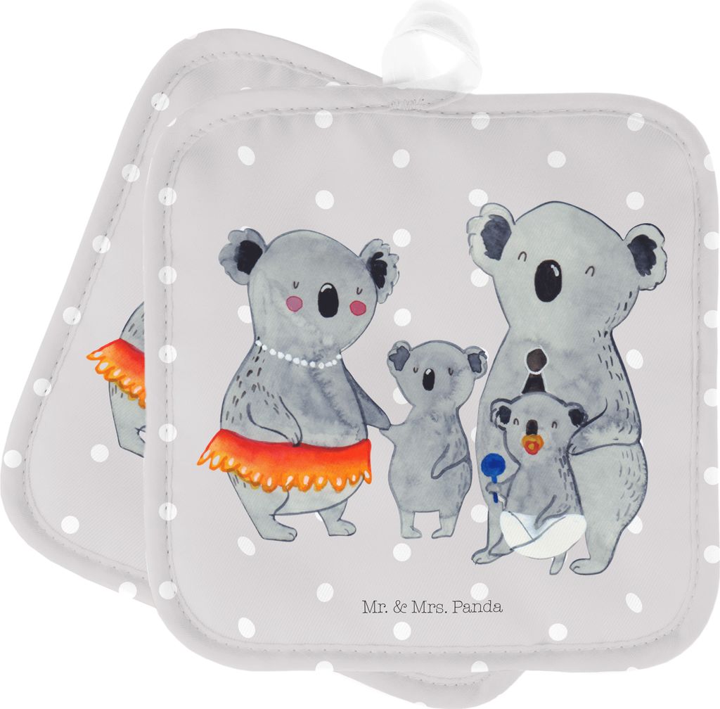 Mr. & Mrs. Panda Topflappen Koala Familie - Grau Pastell - Geschenk, Kinder, Kochlappen, Mama, Muttertag, Topflappenset, Koalas, Ofenlappen, Topfun...