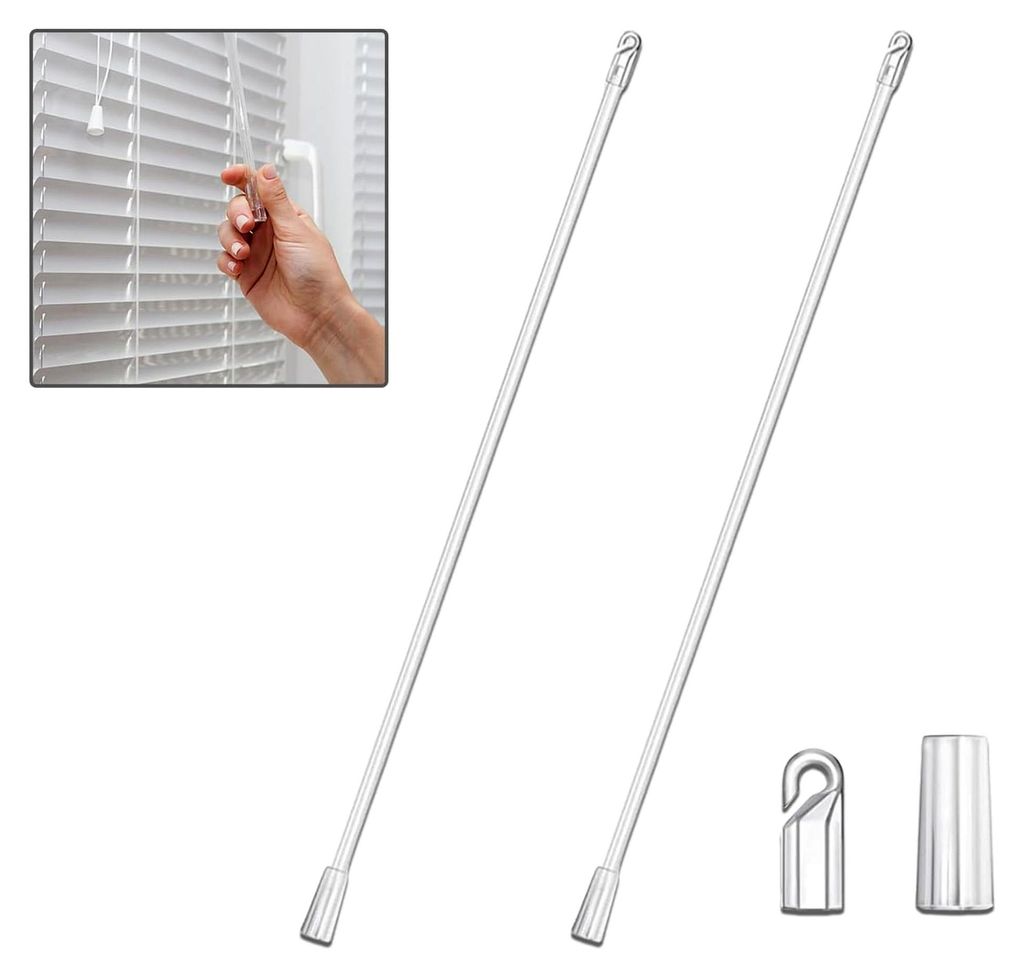 12 Zoll Fensterjalousie Kippstange, Vertikale Jalousie Steuerung, Ersatz mit Haken und Griff, Jalousienöffner Stick Teile (2 Stück)