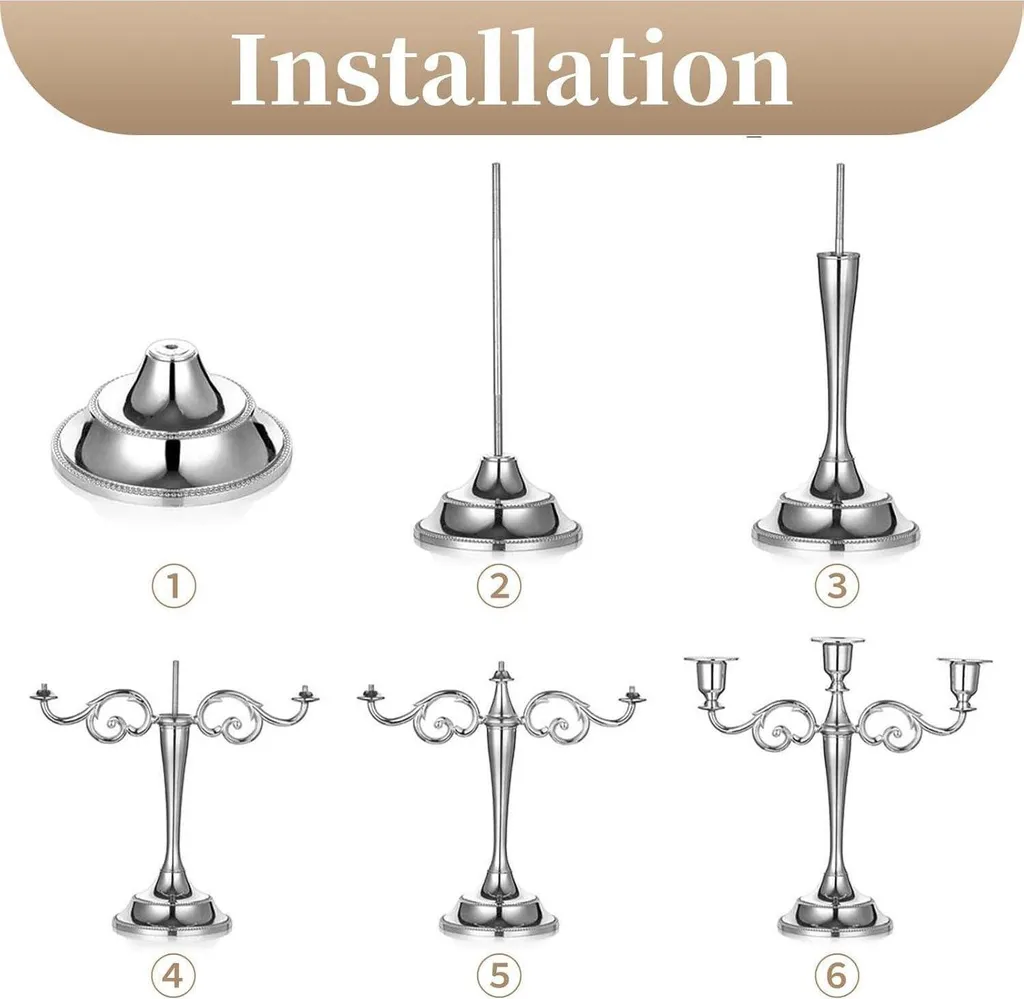 Bougeoir Stable et Chic Argenté 3 Branches pour Table de Salon - 7
