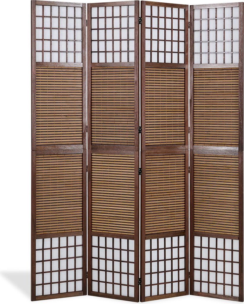 Paravent bois en brun bambou 4 pièces cloison protection Image du produit 