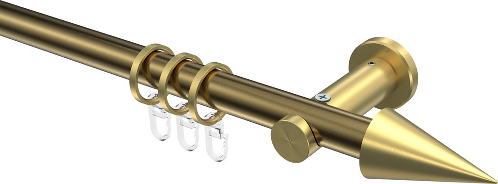 Interdeco Gardinenstange / Vorhangstange Messing Antik / Messing-Optik, Typ Platon Savio (Kegel), 20 mm Ø 1-läufig, 320 cm