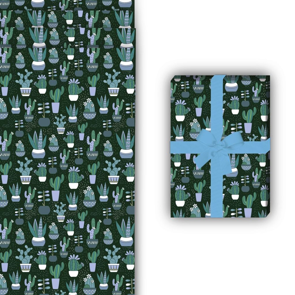 Nettes Kaktus Geschenkpapier mit Kakteen auf grün - G7602, Produktbild 3