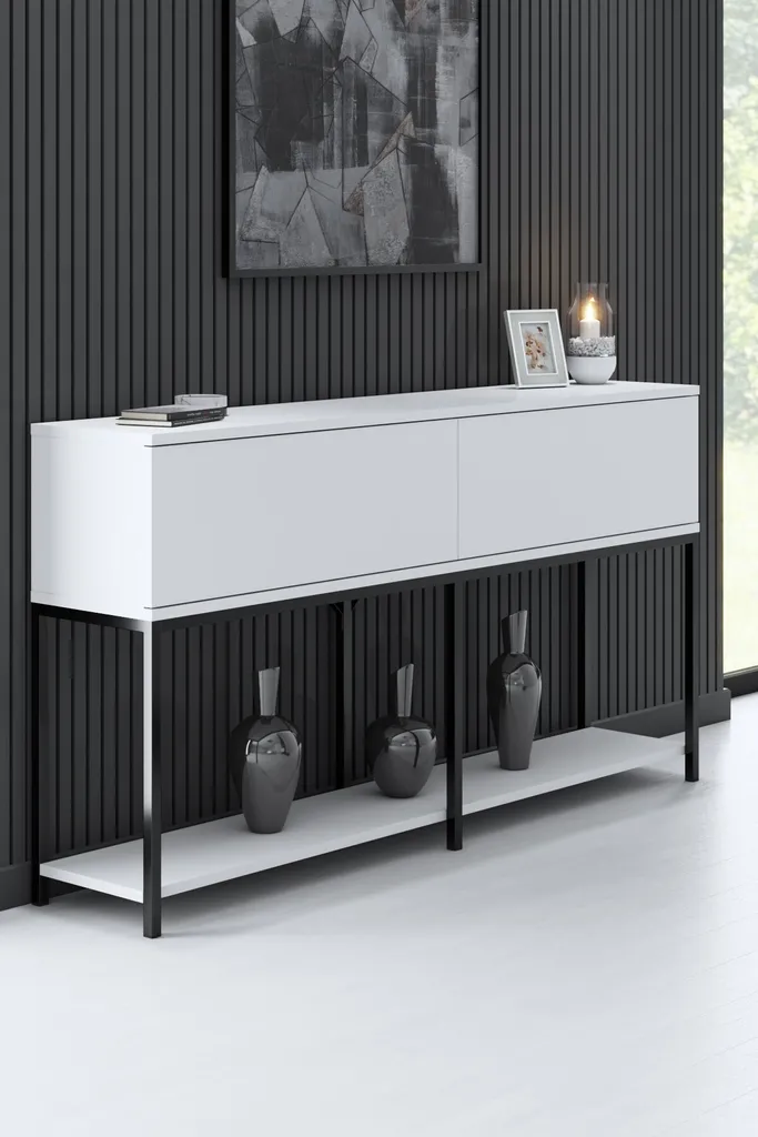 Petit Meuble de Salon Lord Noir Blanc 150 cm pour Espace Restreint