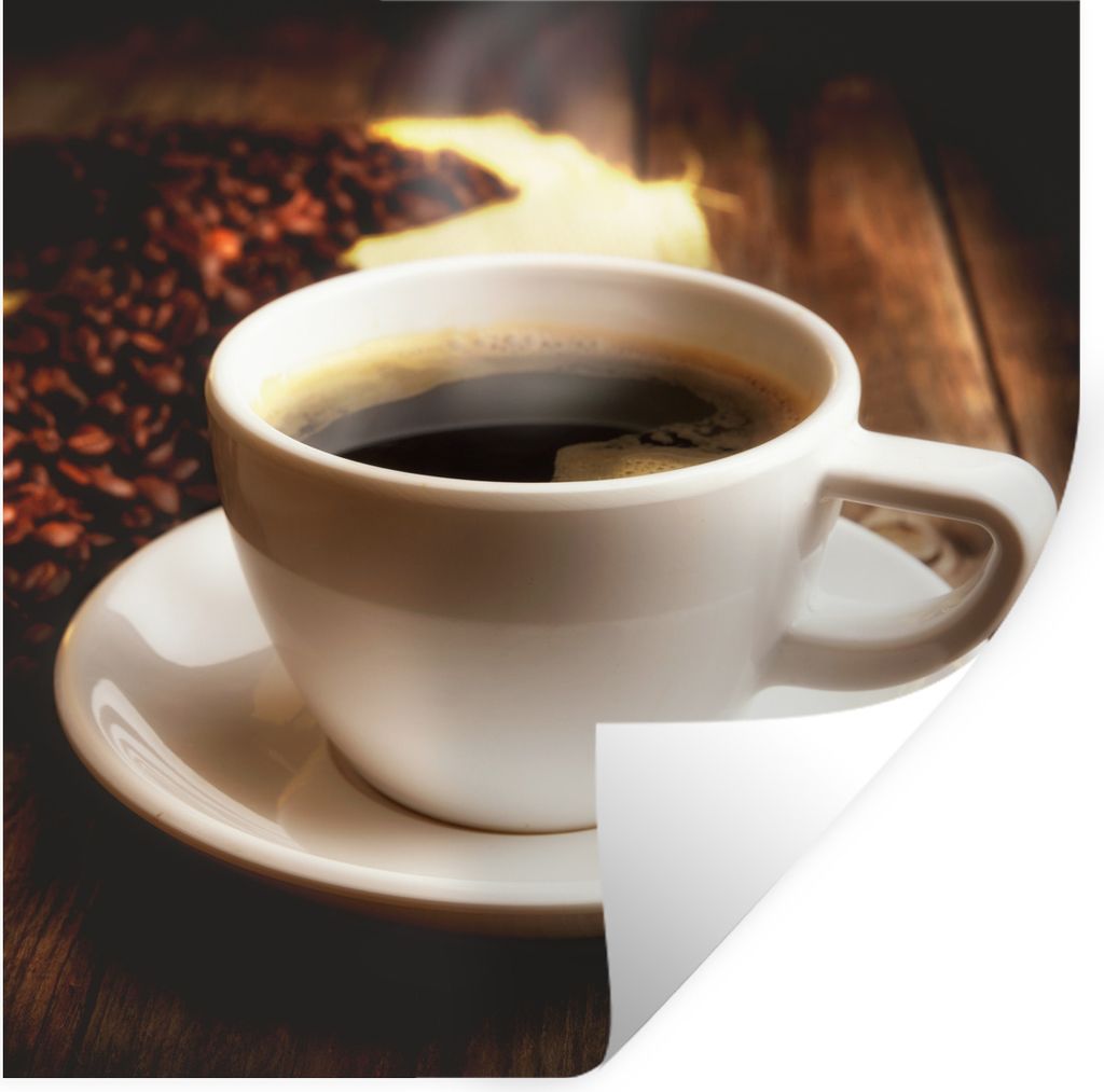 MuchoWow Wandtattoo Wandsticker Wandaufkleber Eine heiße Tasse Kaffee mit Kaffeebohnen 100x100 cm Selbstklebend und Repositionierbar - Wierderve...