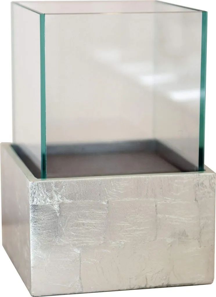Photophore rectangulaire brillant effet feuille d'argent - Fibre de verre