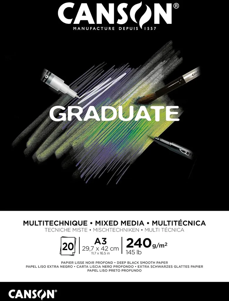 Canson Graduate Carta Nera A3 | Crea Contrasti Straordinari 240g
