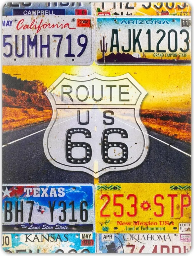 Décoration murale Route 66 pour garage et salon - Plaque ZEP en métal