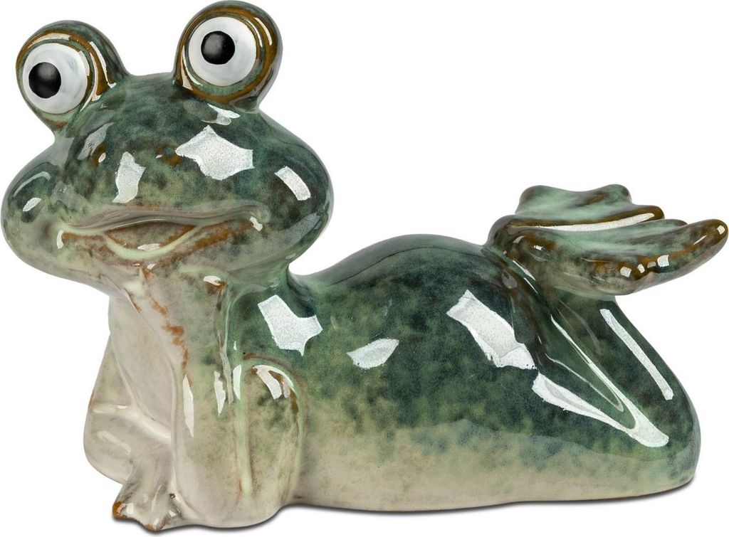 Dekofigur Frosch STEINOPTIK liegend L. 22cm grau grün aus Steinzeug Formano S26