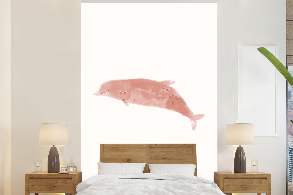 MuchoWow Fototapete für Wohnzimmer oder Schlafzimmer Wandtapete Vinyl Motivtapete Delfin - Aquarell - Pastell - 225x350 cm - Schlafzimmer tapete