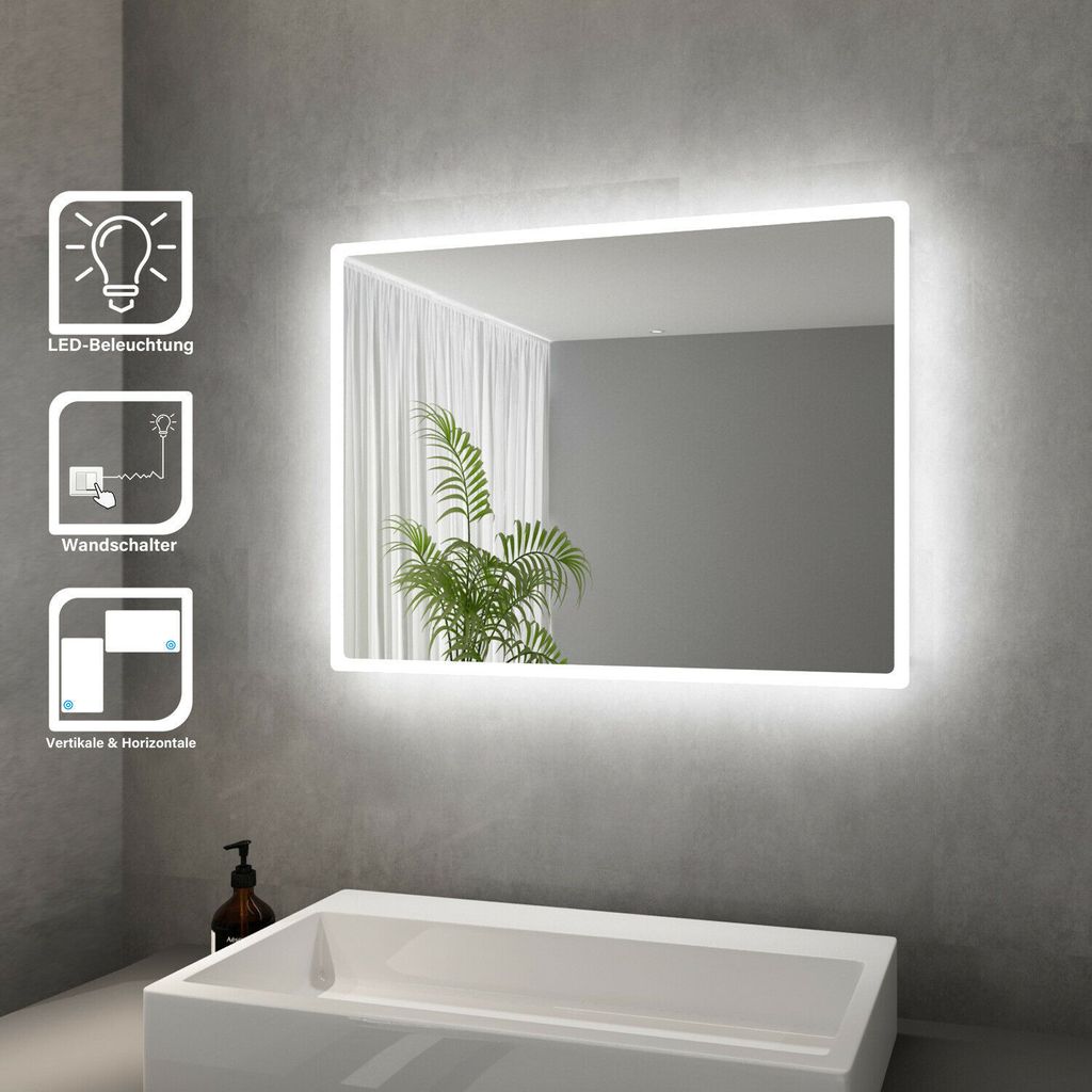 SONNI Badspiegel mit LED Beleuchtung energiesparend IP44 Produktbild 