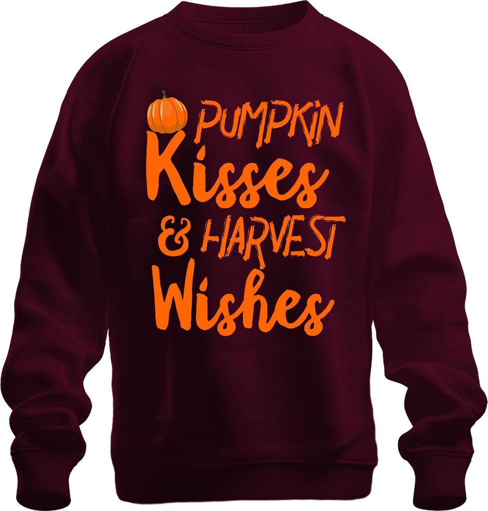 Pumpkin Kisses & Harvest Wishes Kürbis Halloween Herbst Retro Uni Sweatshirt Pullover, Burgundy, L