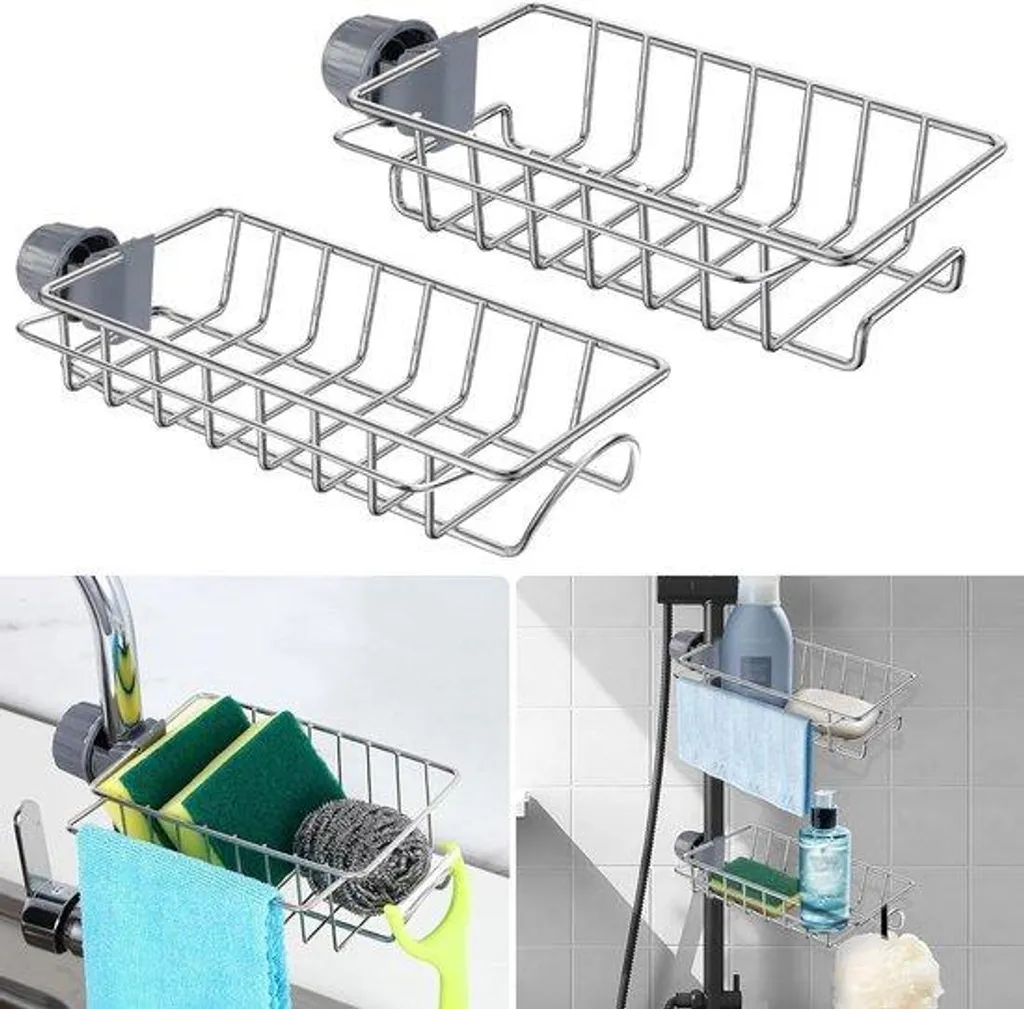 Organisateur évier en acier inoxydable avec support robinet pratique