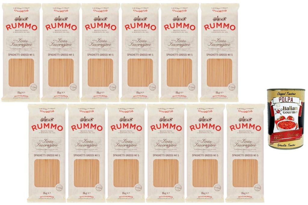 Italian Gourmet Spaghetti Nr. 5 Dicke Hartweizenpasta aus Italien Bronzegezogen Langsam Getrocknet Vorteilspack 12 x 1 kg Italian Gourmet Polpa