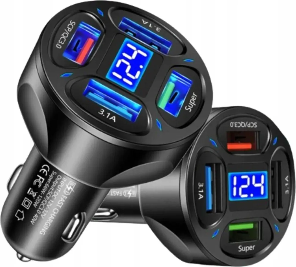 Chargeur voiture 4 ports USB 66W QC compatible smartphones et tablettes