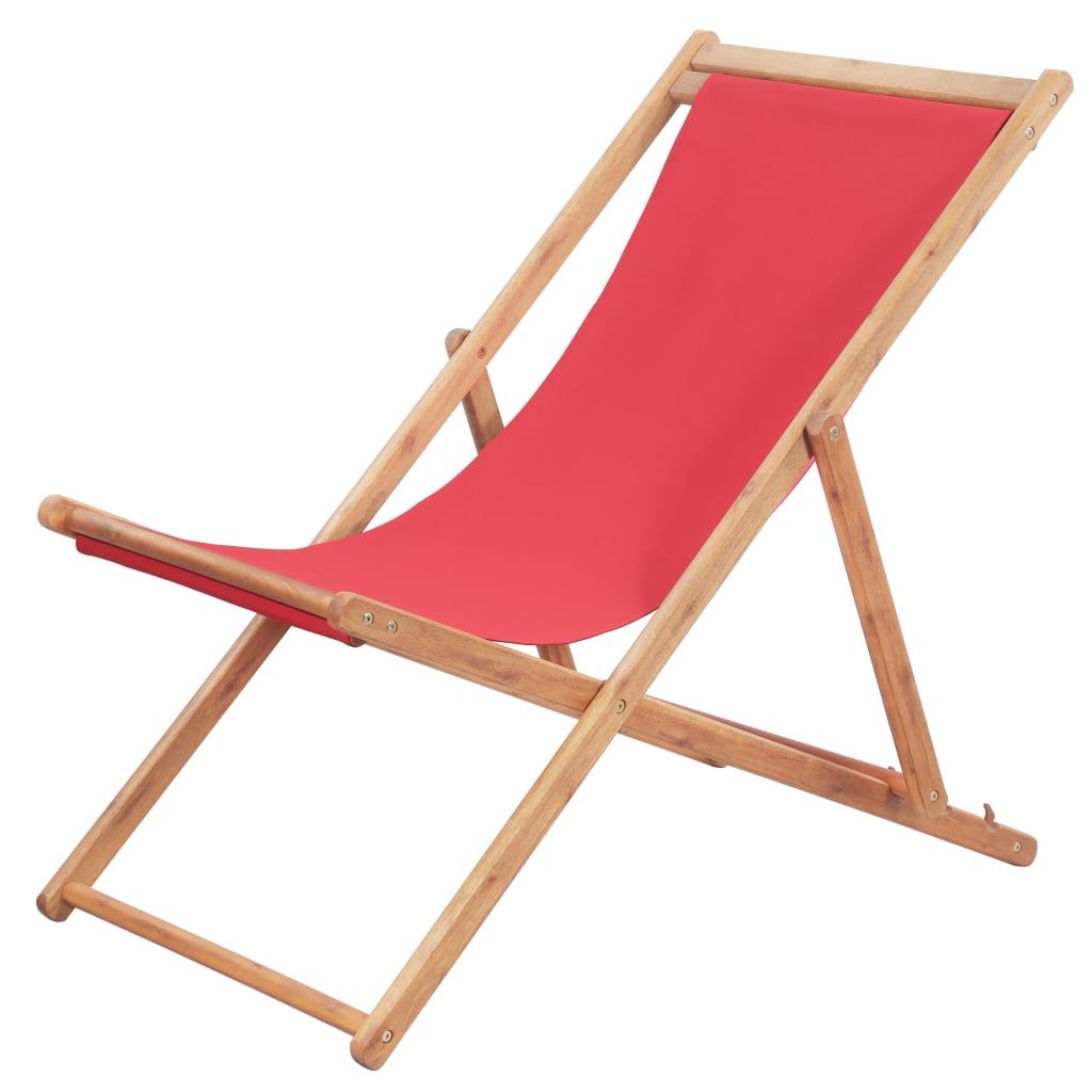 Sedia da spiaggia pieghevole in tessuto e legno rosso Immagine del prodotto 