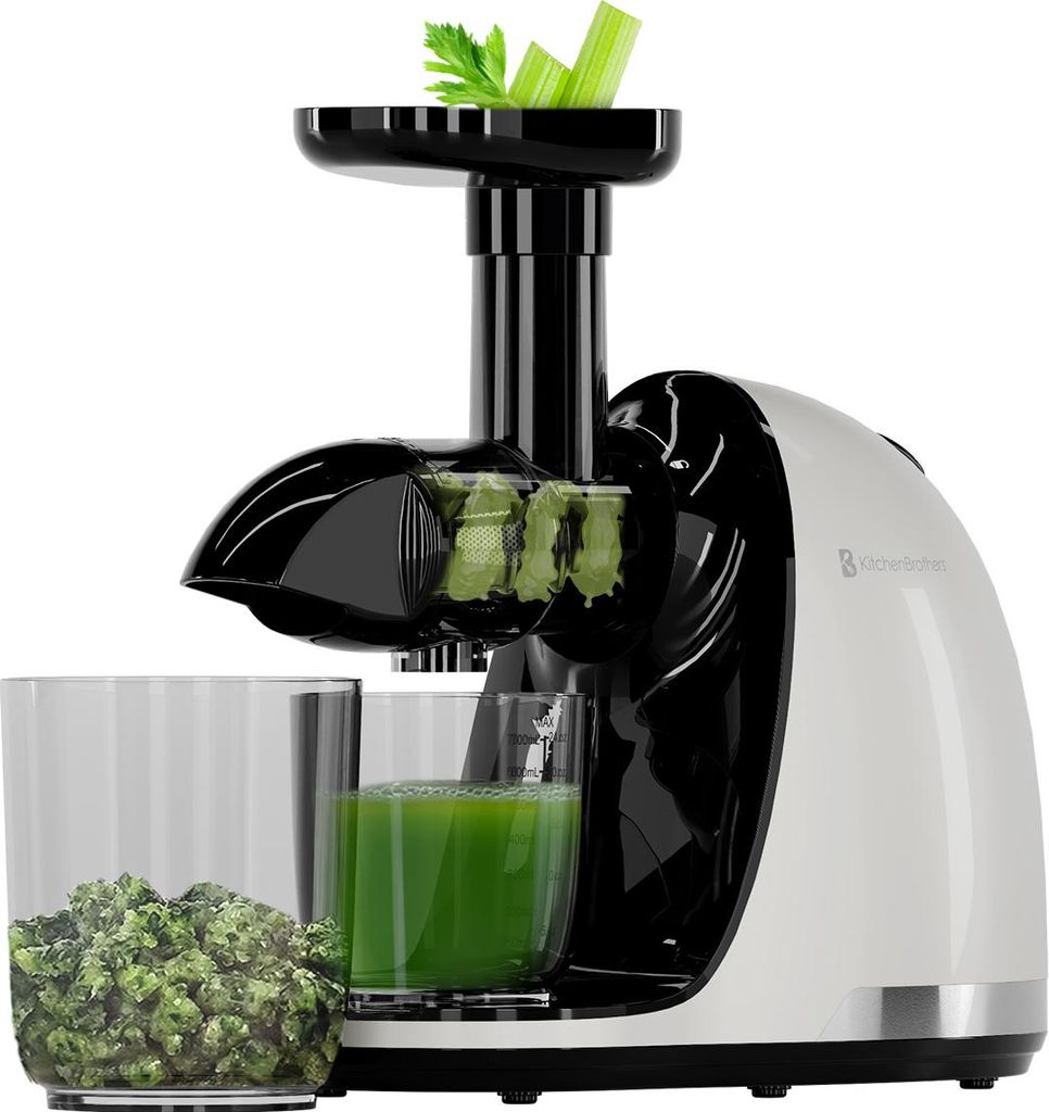 KitchenBrothers Slow Juicer - Entsafter - Obst- und Gemüsepresse - 700ml - Mit Fruchtfleischbehälter - Perlweiß