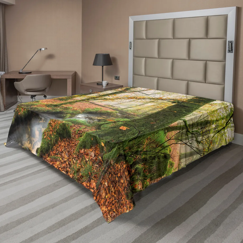 Drap Plat Décoratif Motif Paysage Woodland Stream pour Lit Double 1p