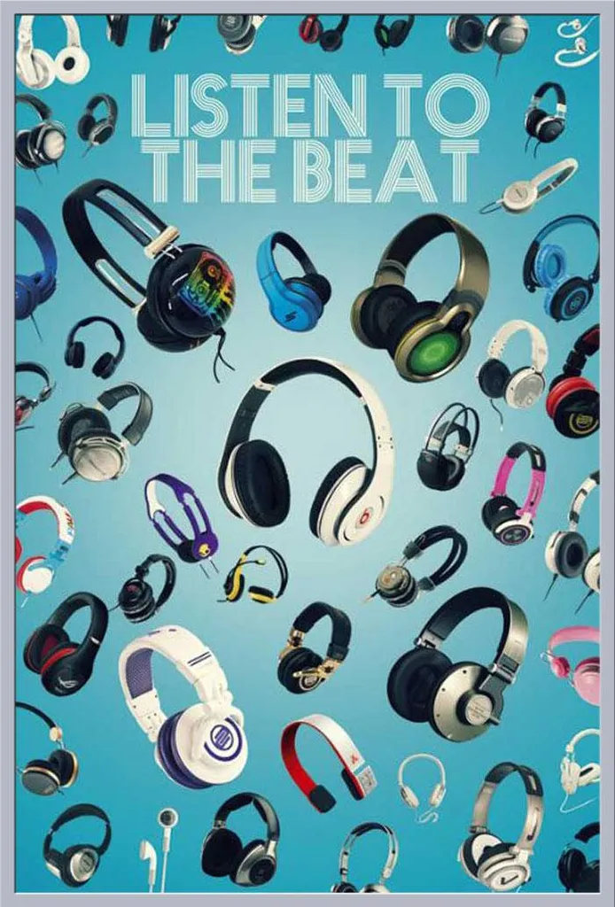 Affiche Musique Listen to the Beat avec Cadre Argent Shinsuke 61x91,5cm