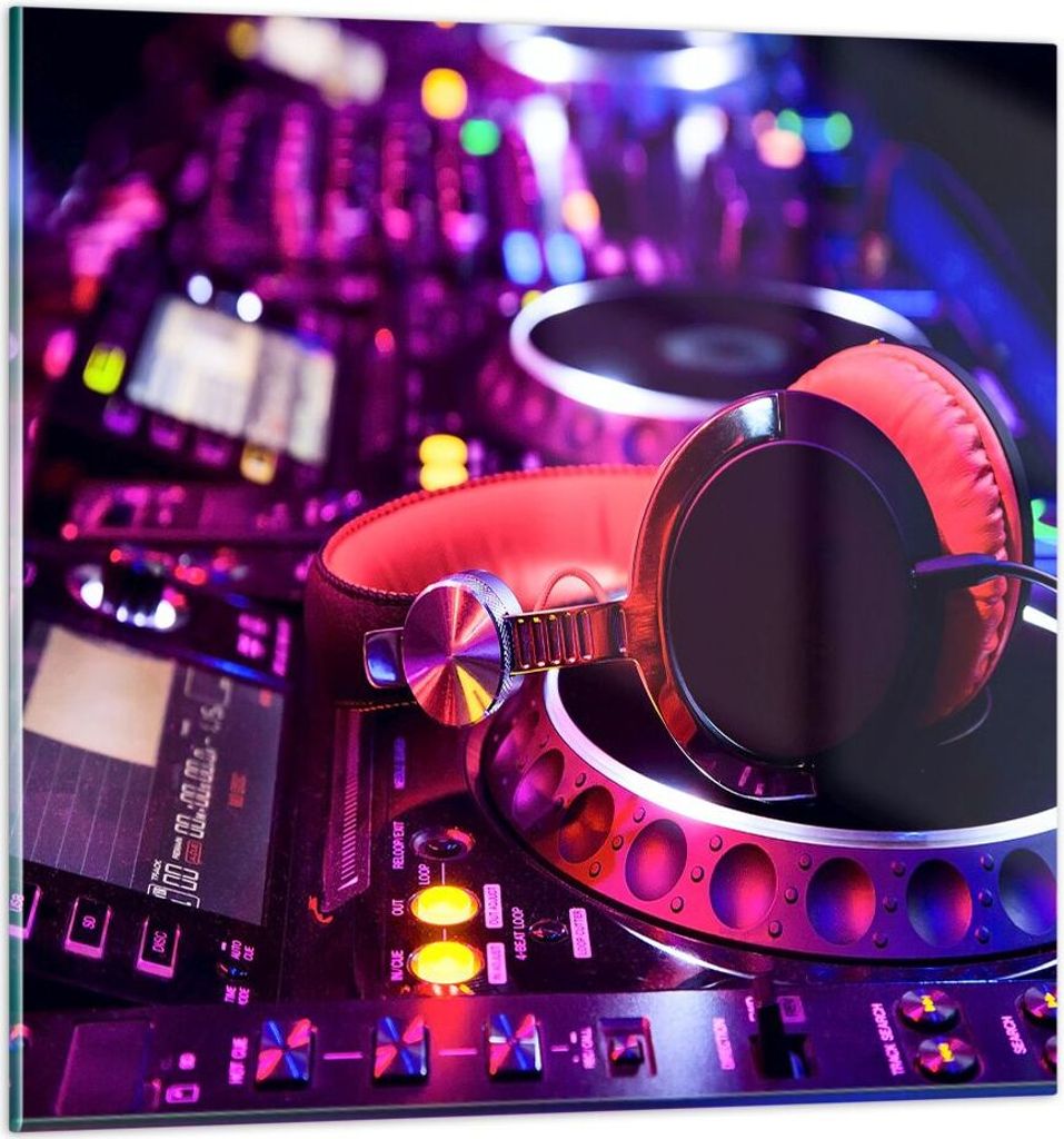 Bilder auf glas - DJ Disco Nachtclub Audio - 30x30cm - Glasbilder - Wandbilder - Kunstdruck - zum Aufhängen bereit - Wanddekoration aus Glas - Gla...