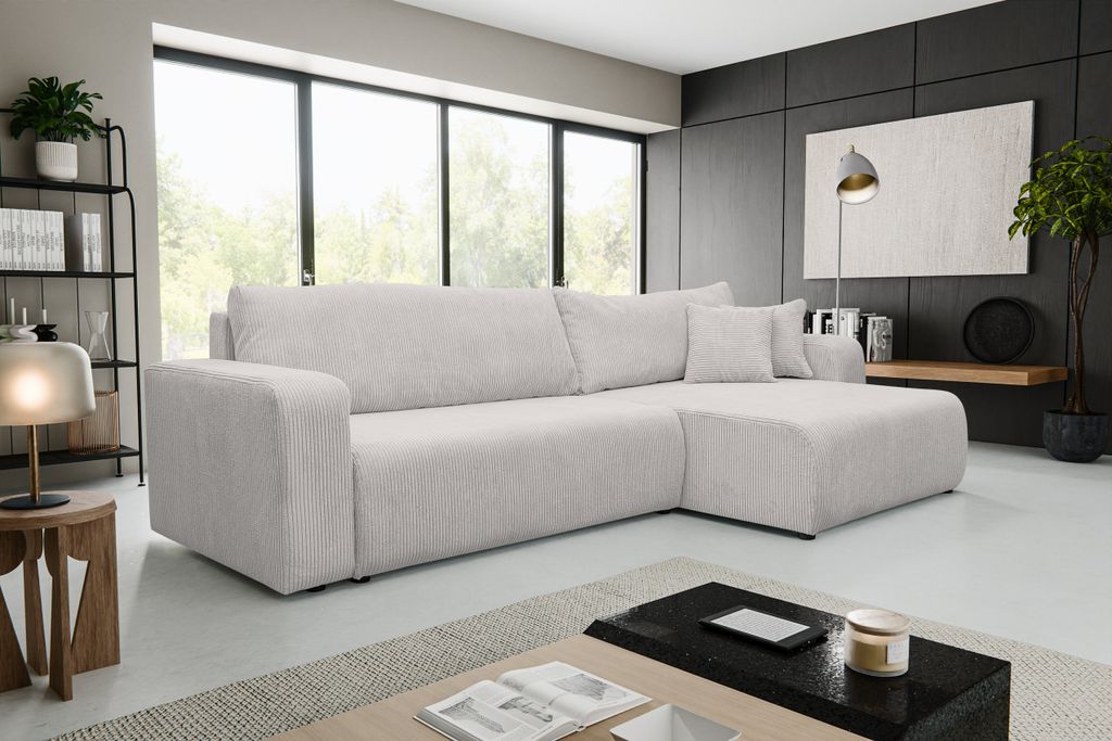 VENASI Ecksofa mit Schlaffunktion Luna XL, Beige Cordstoff Produktbild 