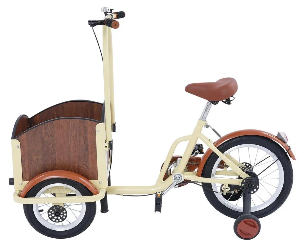 Tricycle de promenade pour enfant avec grand panier de rangement brun