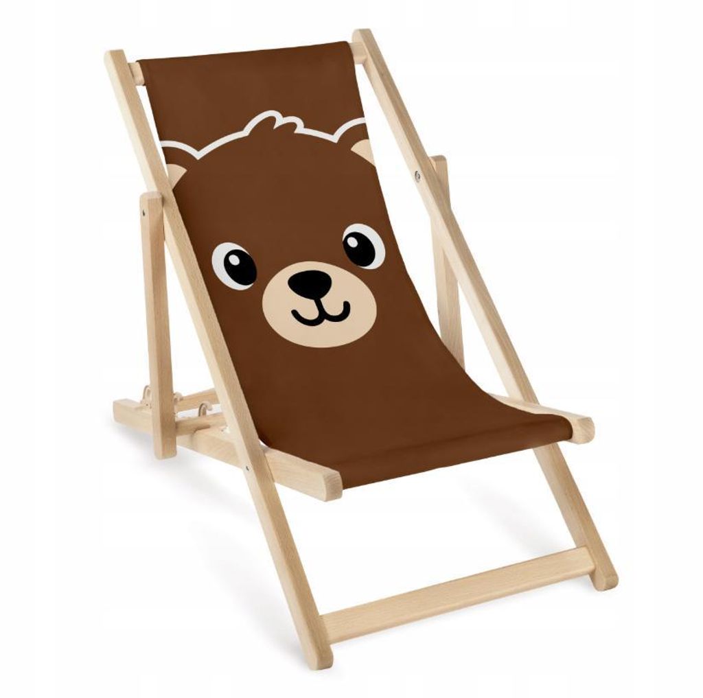 Kinder Liegestuhl Holz klappbar verstellbar „Bär“ – Garten Sonnenliege mit Druck