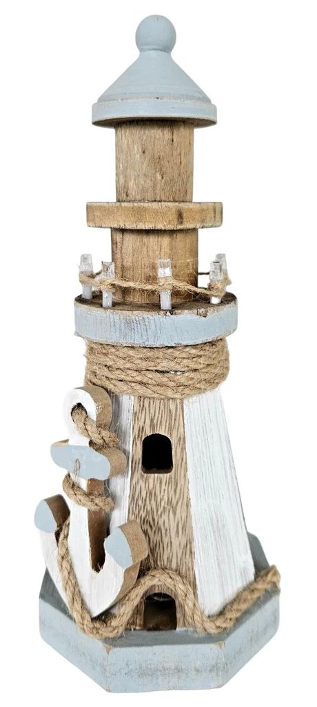 Leuchtturm beleuchtet Holz LED Deko Dekoration Maritim Anker Strand Meer H 24 cm