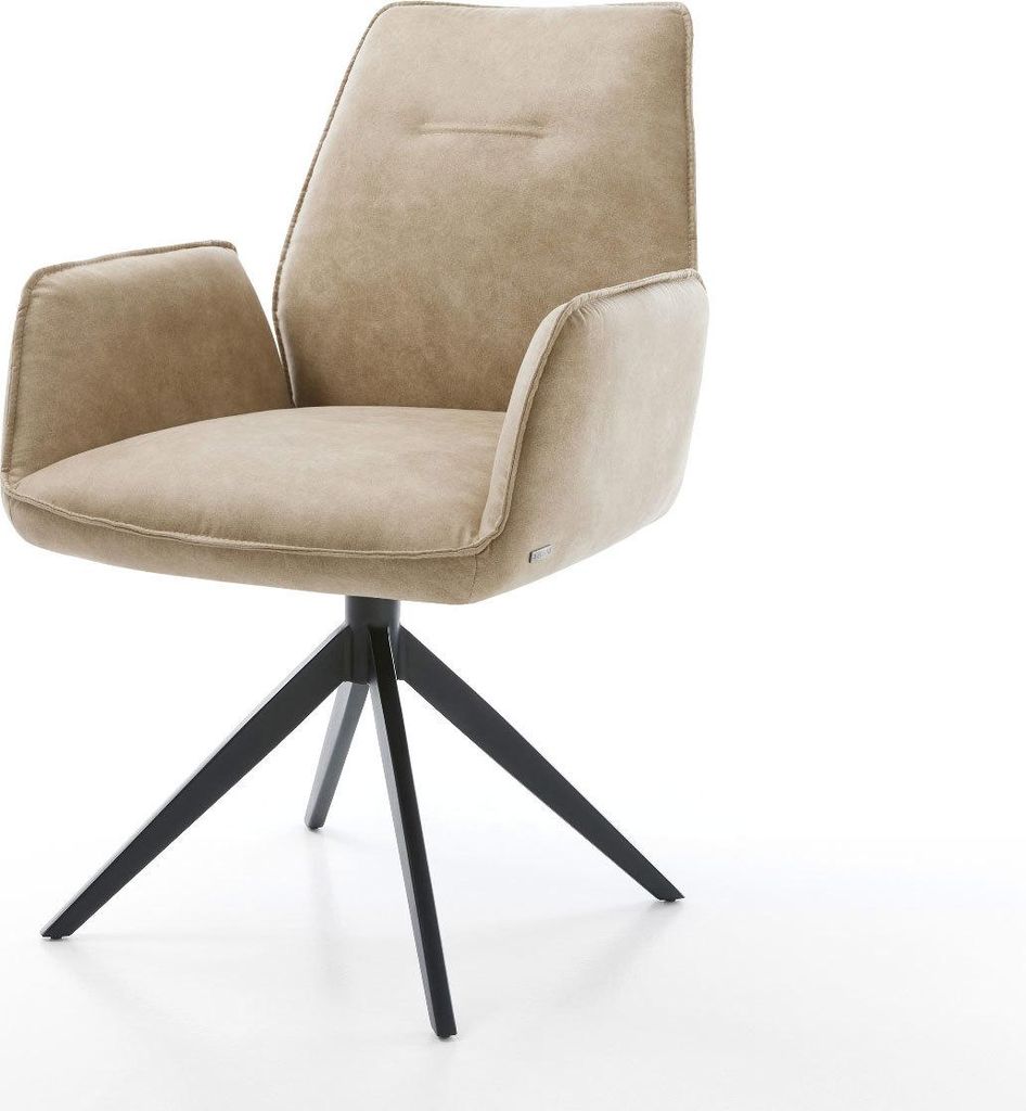DELIFE Drehstuhl Zoa-Flex Mikrofaser Beige Vintage Kreuzgestell breit Schwarz 360° drehbar Wippfunktion Taschenfederkern