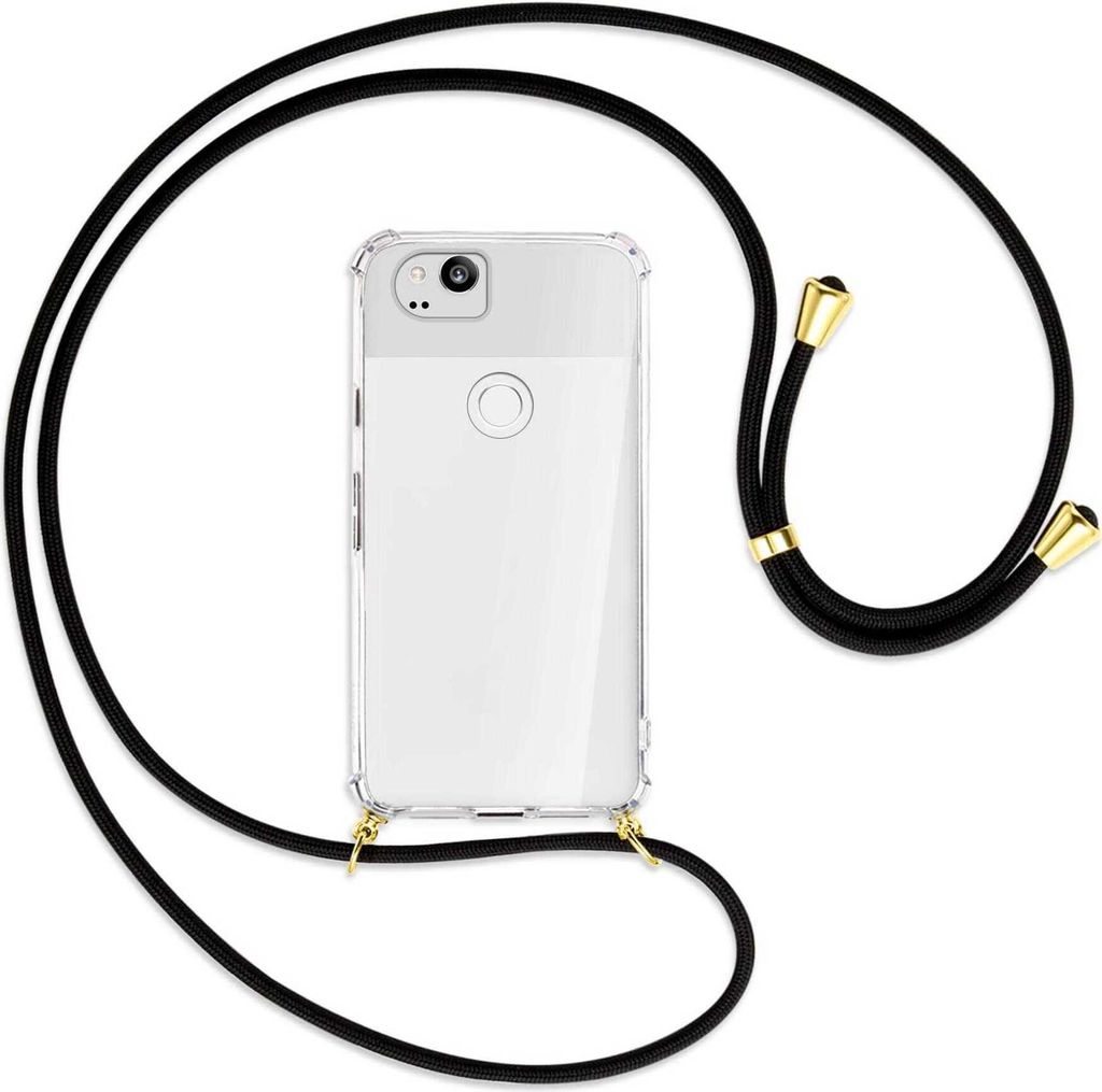 Handykette Backcover-Schutzhülle mit Band (Metall goldfarben) für Google Pixel 2 XL - schwarz