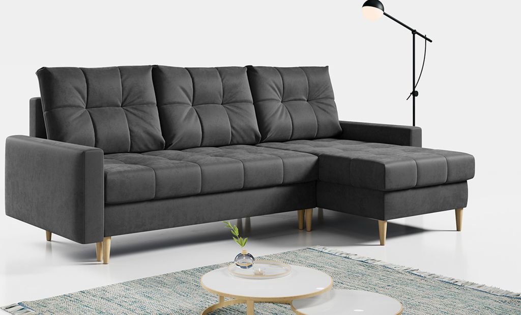 Ecksofa Wohnzimmer - L-form mit Schlaffunktion und Bettkasten - ASTRA - Grau