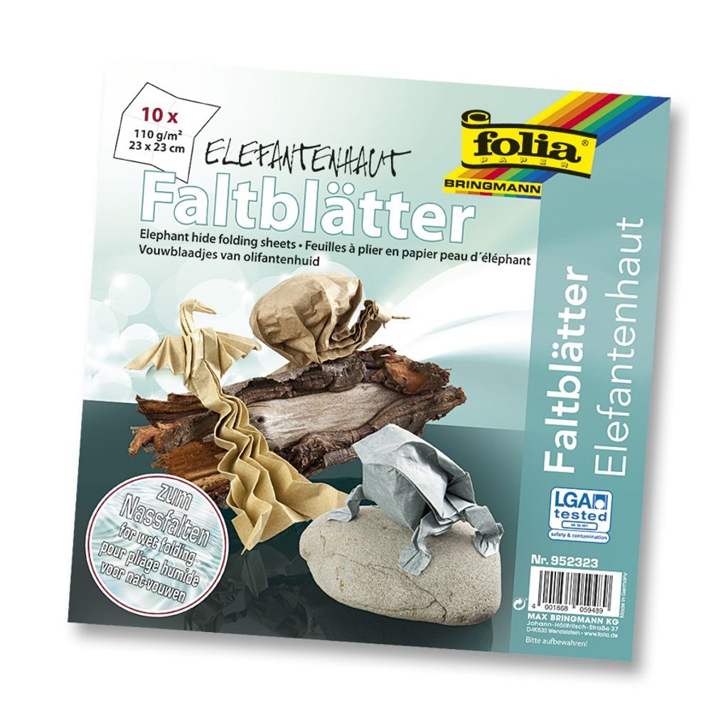 Folia Faltblätter Elefantenhaut zum Nassfalten 110 g/m², 23 x 23 cm, mehrfarbig, 10-teilig (1 Set)