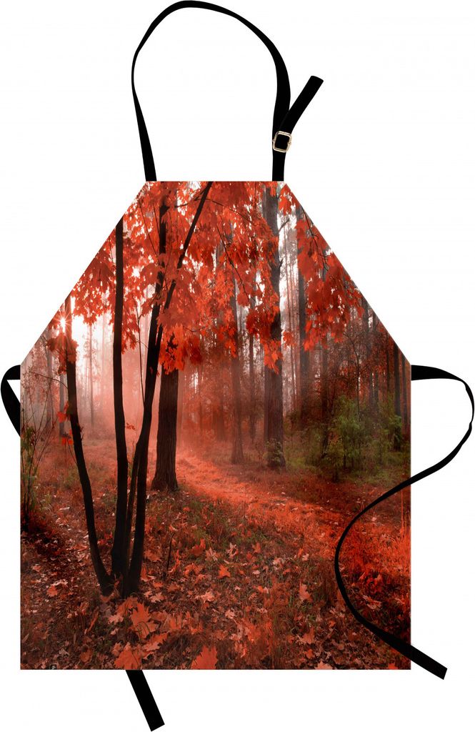 ABAKUHAUS Fallen Kochschürze, Misty Forest mit Blättern von Laubbäumen Saisonale Bäume Warm bis kalt Ausgewähltes Bild, Farbfest Höhenverstel...