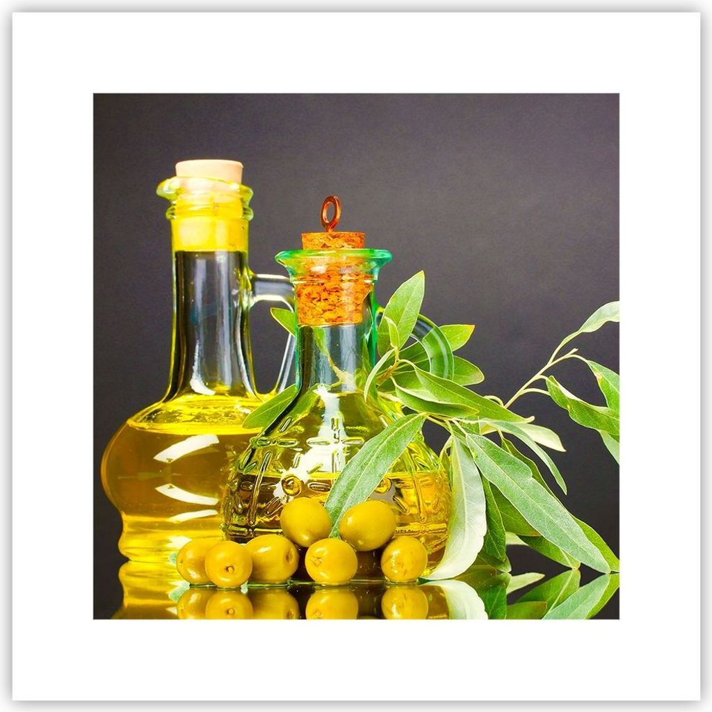Poster - Poster ohne Rahmen - Flasche Glas Olive Öl - 30x30 cm - Wand Bild - Wanddeko - Wandbilder - Kunstposter - Wandposter - Bilder - Kunstdruc...