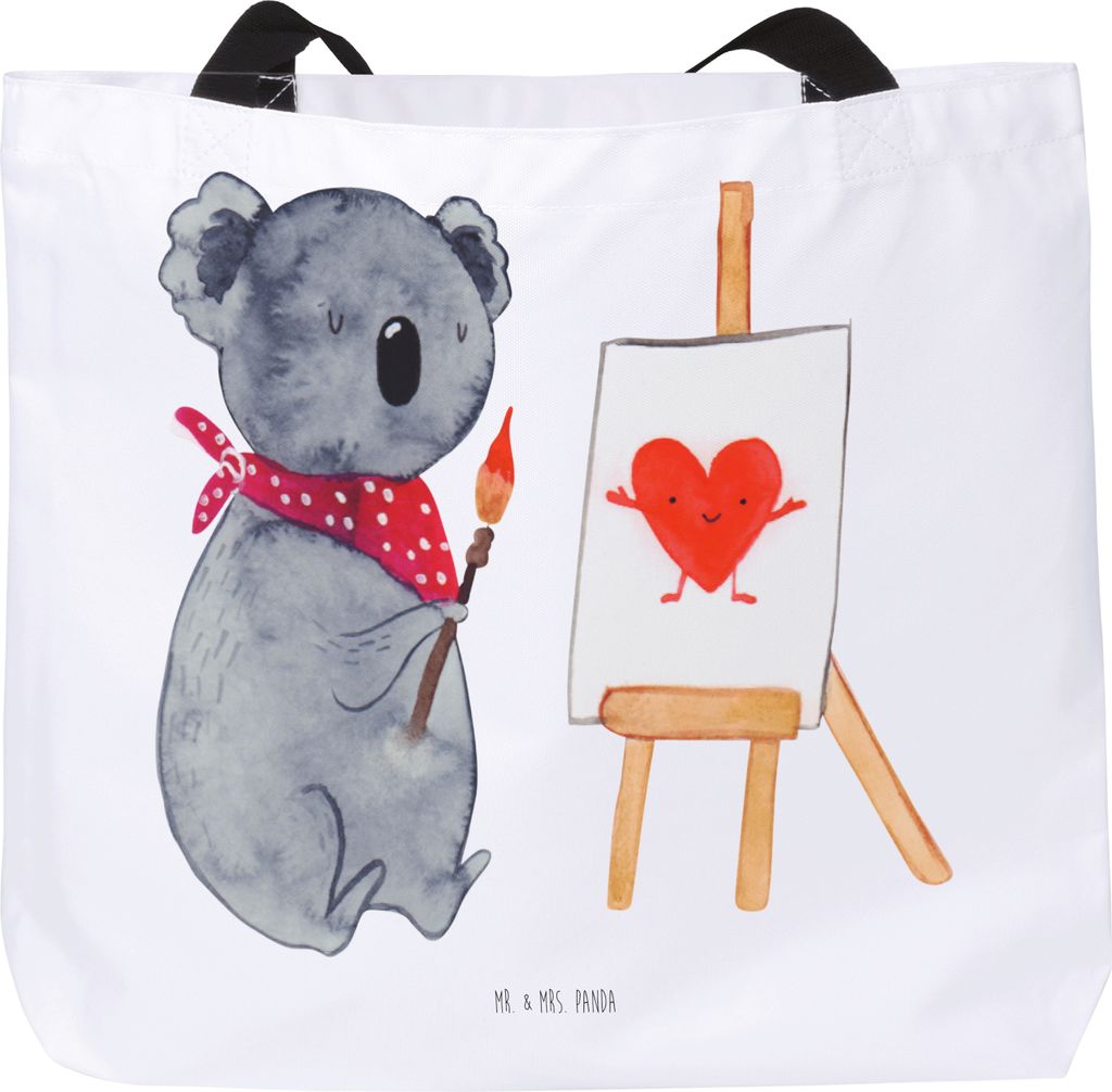Mr. & Mrs. Panda Tote Bag Koala Künstler - Weiß - Geschenk, Reisetasche, Zeichnen, Liebesgeschenk, Strandtasche, Liebe, Schultasche, Stoffbeutel,...