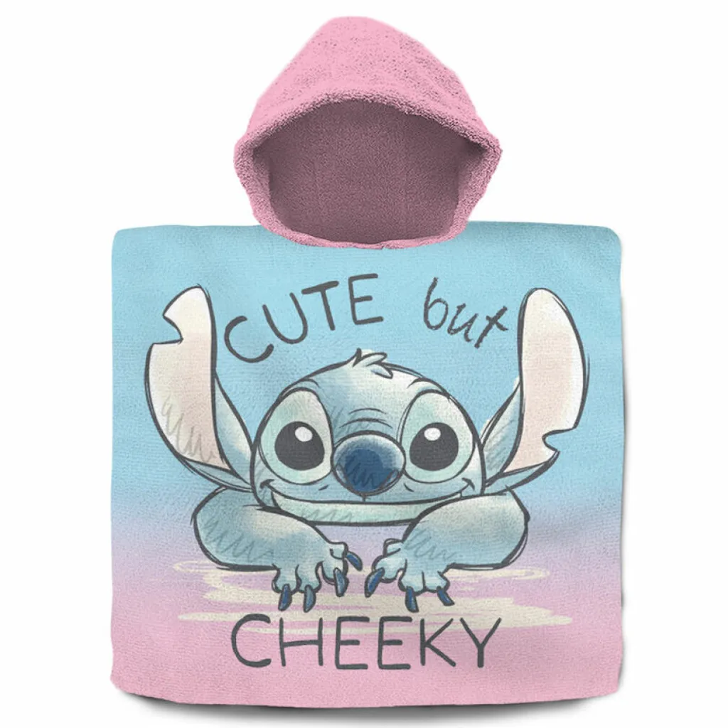 Disney Stitch Poncho de Bain 60x120 cm - Sortie de Bain Coton Rose Bleu