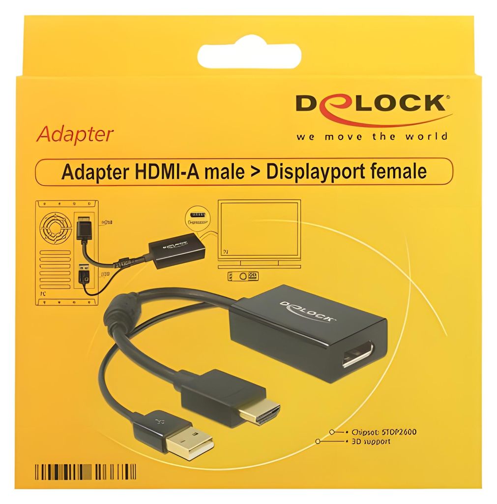 DELOCK HDMI Adapter A -> Displayport St/Bu +USB Strom 4K Produktbild 