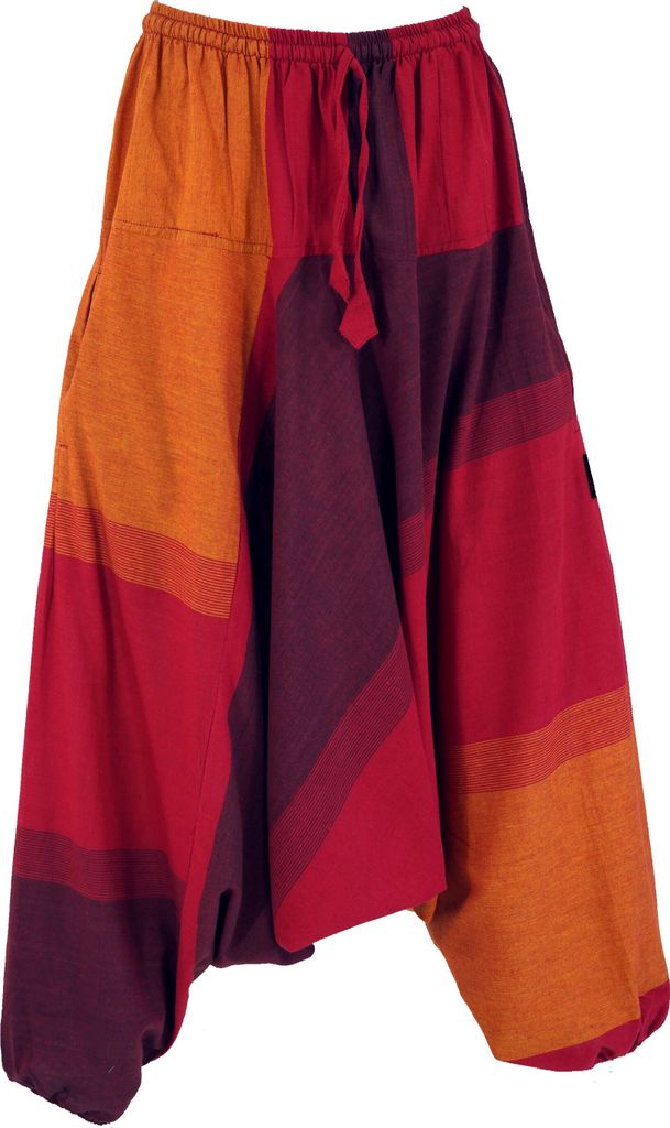 Gestreifte Haremshose, Pluderhose, Boho Pumphose, Aladinhose - Orange, Damen, Baumwolle, Hosen