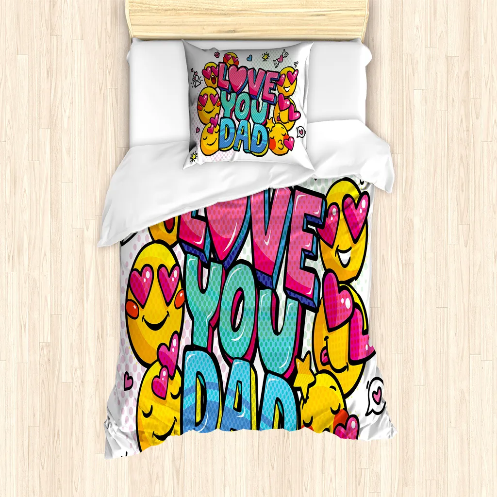 Ensemble housse de couette pour lit simple 1 personne motif Love Dad