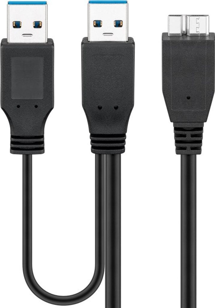 goobay USB 3.0 Dual Power SuperSpeed Kabel schwarz 0,3 m Produktbild 