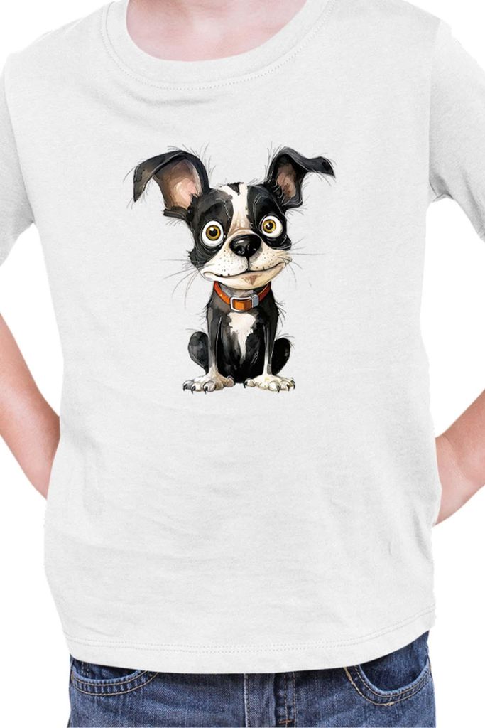 Kinder T-Shirt Funny Dogs Breeds Boston Terrier Dog Breed 010, 9-11 Jahr - 140 / Weiß