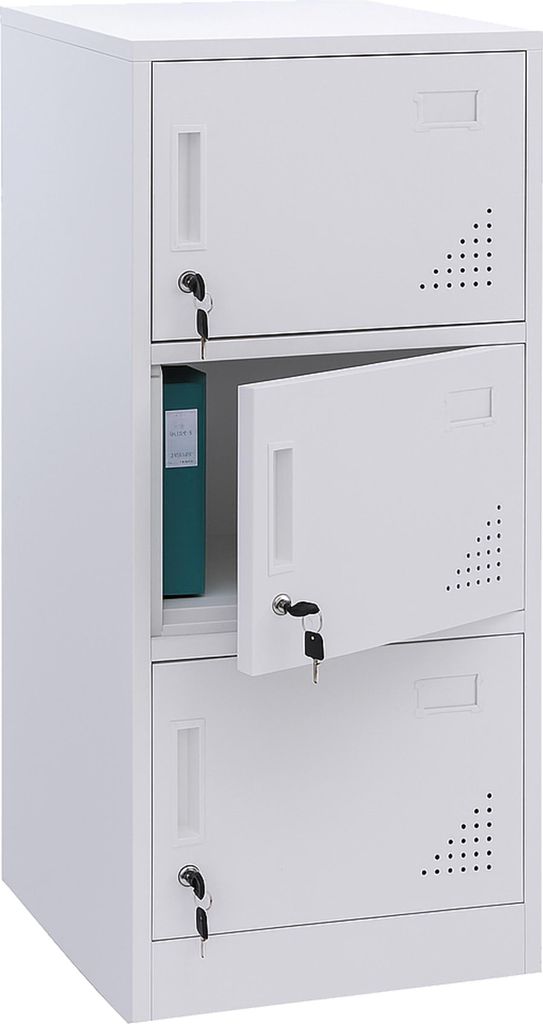 Spind MCW-P63, Schließfach Wertfachschrank Schließfachschrank 3 Türen, 90x38x45cm Stahl weiß