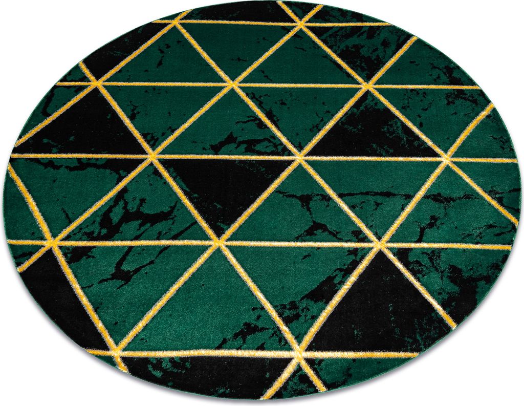 Exklusiv EMERALD Teppich 1020 Kreis - glamour, stilvoll Marmor, Dreiecke Flaschengrün / gold Grün rund 160 cm