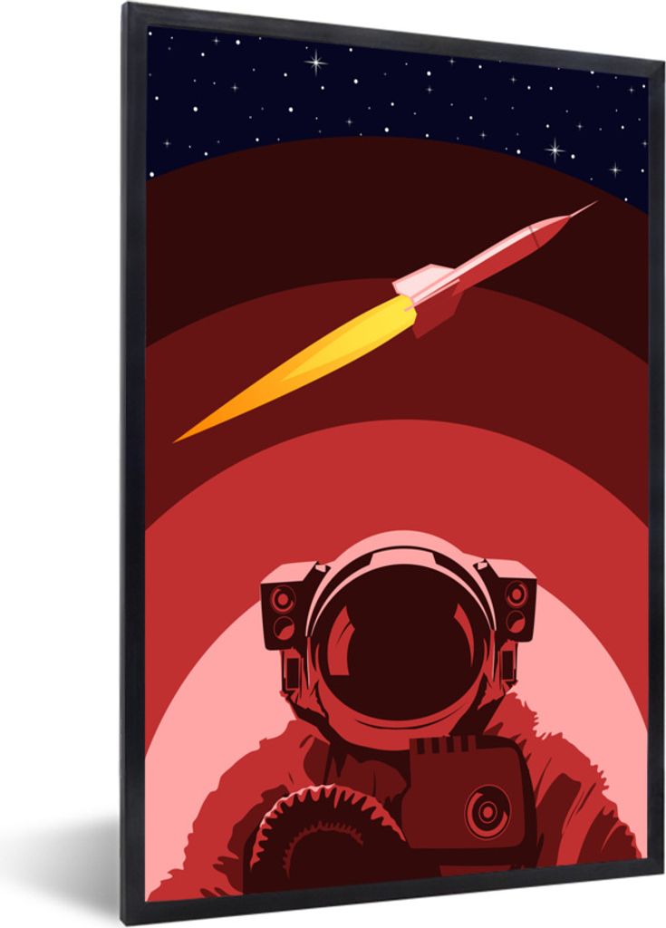 MuchoWow MuchoWow Gerahmtes Poster Astronaut - Sterne - Rakete 60x80 cm - Poster mit zchwarzem Bilderrahmen - Premium - Wanddeko Wohnzimmer