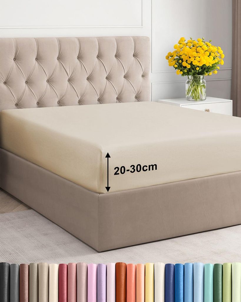 Spannbettlaken 180 x 200 cm, cremeweiß – 30 cm tiefe Ecken – Hochwertiges Mikrofaser-Spannbettlaken – Weich, knitterfrei und bügelfrei – ...