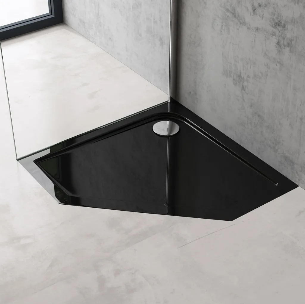 Piatto Doccia doporro Nero Pentagonale 80x80 Acrilico Rinforzato